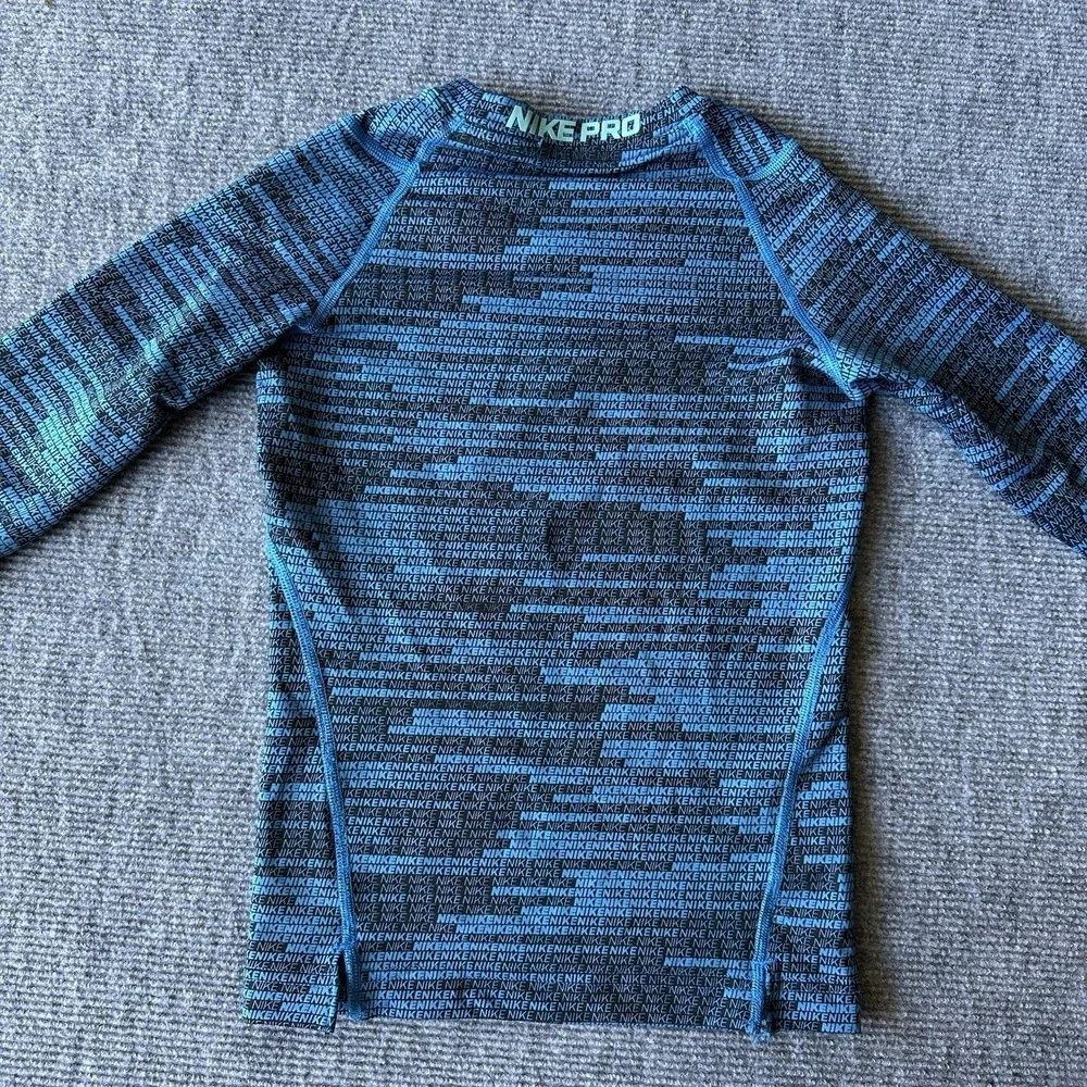 Nike Pro Dri-FIT Boys Fitted Long Sleeve Crew Neck Pullover T-Shirt Blue/Black